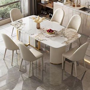 Ensemble table et chaises de salle à manger en pierre frittée, style luxe léger, blanc, 6 places, écologique, pour hôtel, <span class=keywords><strong>petit</strong></span> format, <span class=keywords><strong>prix</strong></span> de gros usine - Product Image 5