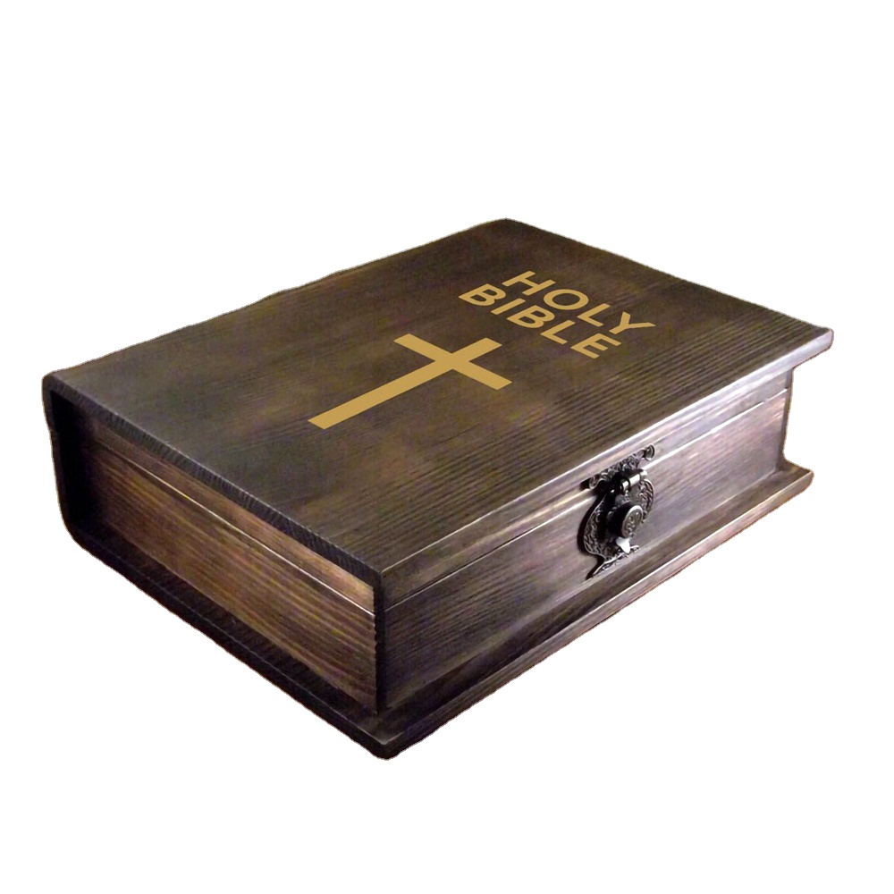Caja De Madera Con Forma De Biblia Vintage - Con Cerradura, Para Guardar Y Proteger Biblias, Decoración Elegante Para Iglesia O Hogar