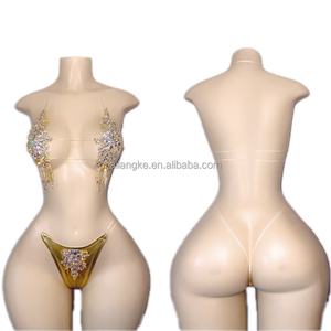 Conjunto de Dos Piezas Metálico Sexy con Diamantes Completos Personalizable al por Mayor para Bailarinas Exóticas - Product Image 4