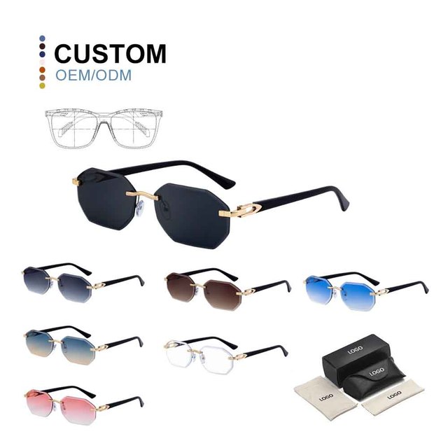 Rimless Sunglasses Diamond Cut Glasses Whole Luxury Custom Logo Brand Sunglasses Retro Sun Glasses  Sunglasses for Men Women