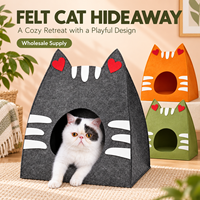 Vente en gros : Maisonnette pour chat en feutre avec oreilles de chat en forme de cœur, lit-caverne pour chat d'intérieur, abri fermé pour animaux de compagnie