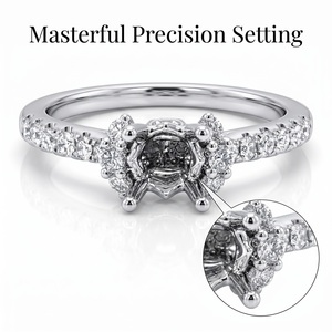 Bague de fiançailles sur mesure en or blanc 18 carats à six griffes, semi-monture pavée, avec diamant certifié IGI et grappe de trois pierres sur l'épaule, pour mariage et fête - Product Image 2