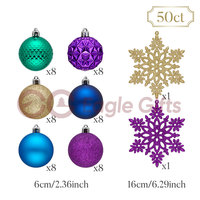 EAGLEGIFTS Ensemble d'ornements de Noël de luxe 50ct Vert Violet Bleu Or Décoration de Noël Flocon de neige Produits en forme de boule pour Noël