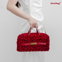 Lovebay Tas Tangan Bunga Mawar Austin Merah Mewah Berlapis Penuh Tanpa Wadah Penyimpanan, Dekorasi Genggam Pengantin untuk Upacara Pernikahan dan Dekorasi Rumah