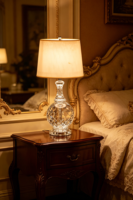 Lampe de table LED classique en verre cristal, alimentation CA, intensité variable, abat-jour en tissu beige, CRI élevé 80, couleur personnalisable