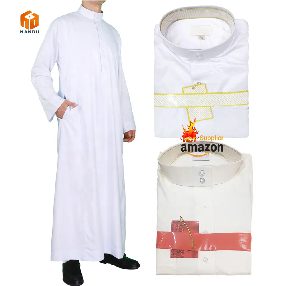 Thobe Muslim Size Pocket Men Islamic Clothing Solid Color Arab Design Dress Saudi Fashion