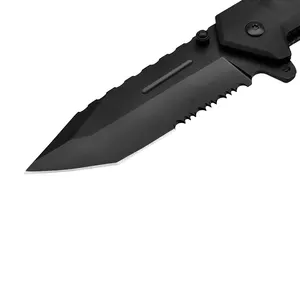 Cuchillo plegable de bolsillo para caza al aire libre, supervivencia, acampada, OEM, bajo pedido mínimo, negro