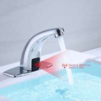 Robinet de salle de bain contemporain à capteur tactile AC, mitigeur monotrou automatique électronique à économie d'eau