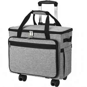 <b>Canvas</b> Foldable Sewing Machine Carrying Case with Detachable <b>Rolling</b> Wheels Zipper Closure Multi Storage Pockets Purple - Product Image 3