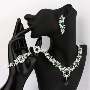 Luxe vert femmes robe de soirée de mariage bijoux grand balancent goutte mariée CZ collier boucles d'oreilles ensembles de bijoux S-0028 - Product Image 4