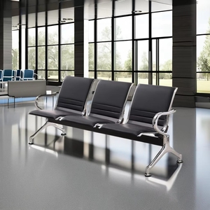 3 Kişilik Deri Bank Oda Koltuğu Bekleme Odaları Hastaneler Klinikler ve Bankalar için Çelik Oturma Grubu - Product Image 2
