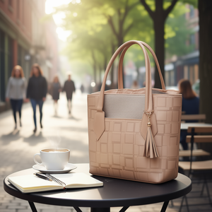 Sac fourre-tout décontracté pour femme Fana Kailila en cuir avec motif carré, doublure et pompon décoratif pour usage quotidien - Product Image 2