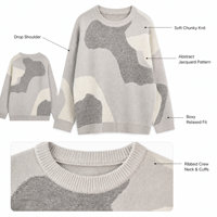 Pull en tricot jacquard artistique pour femme, col rond, épaules tombantes, manches longues, pour un usage quotidien, automne-hiver