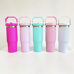 Flip Straw 30oz Matte Macaron Blank Sublimation Stainless Steel <b>Vacuum</b> Insulated Leak Proof Tumbler Bottlewith Handle - Product Image 2