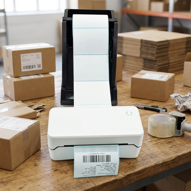 80MM Desktop Thermal Label Printer Direct Thermal Package Shipping Label Barcode Sticker Printer for E-commerce Retail Warehouse
