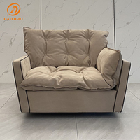 Canapé en cuir de salon nordique de luxe, chaise de loisirs grise avec poufs, réplique de meubles d'extérieur modernes