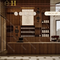 Vitrines de luxe pour café, comptoirs de bar à café en bois de haute qualité sur mesure pour la conception de cafés modernes