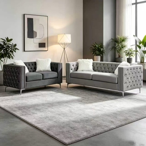 Canapé en tissu capitonné à accoudoirs carrés modernes, ensemble 3+2, pieds en métal, coussins décoratifs, meubles de salon résidentiel - Product Image 1