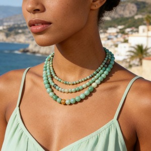 Collar de Cuentas de Piedra Natural Multicolor de Varias Capas, Estilo Boho, con Cuentas Pequeñas y Grandes de 4/6/8/10 mm, Amazonita, Ágata de la India, Cuarzo <span class=keywords><strong>Rosa</strong></span> y Cristal - Product Image 1