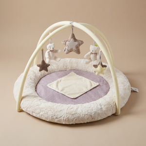 Tapis d'éveil minimaliste crème pour bébé avec pare-chocs rembourré, centre d'activités sensorielles, jouets étoiles détachables, tapis neutre pour le temps sur le ventre - Product Image 1