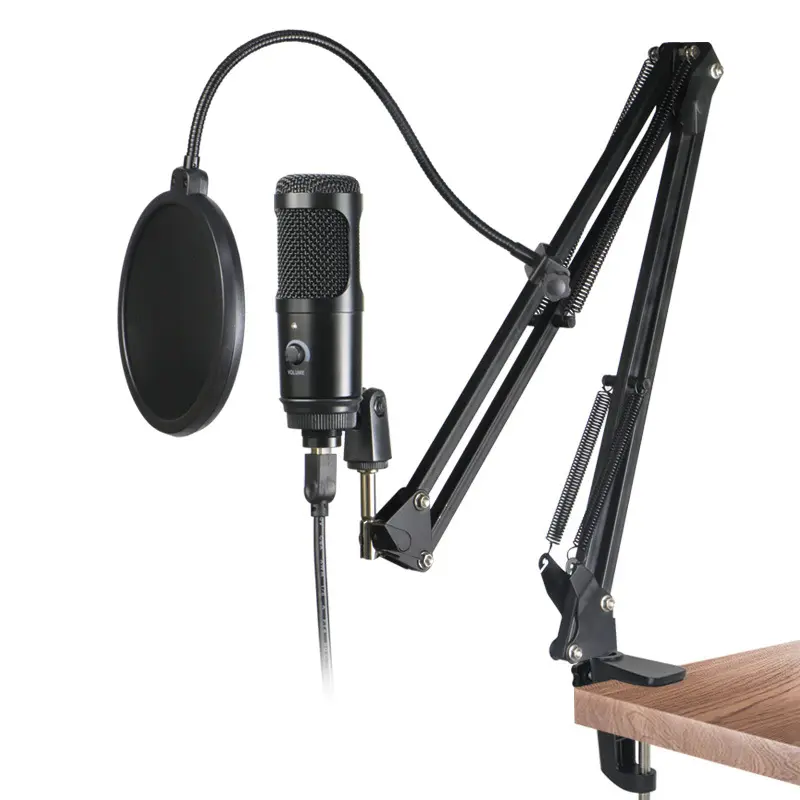 USB Desktop Wired Microphone with Gain Knob Plug and Play Studio Condenser Computer PC MIC for Laptop Gaming Streaming Recording