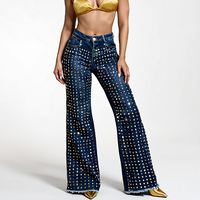 Jean décontracté pour femme, taille mi-haute, coupe large, style vintage, brodé de cristaux et de strass, motif galaxie, en denim écologique, idéal pour l'hiver