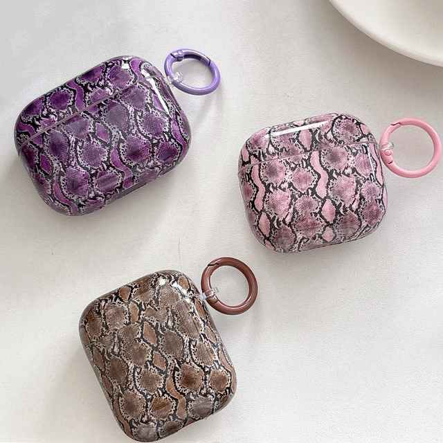 Snake Skin Python Pattern Glossy Earbuds Case for Apple Airpods 2 3 4 Pro2 Wireless Earphone Cover for Airpods Pro3 Charging Box