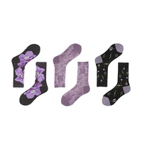 Lot de chaussettes vintage violettes à motifs floraux pour femmes, style Renaissance, avec revers à volants, en coton, vente en gros, personnalisables OEM