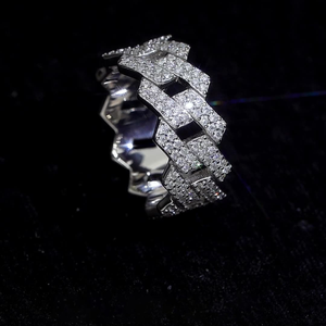 Wholesale Vvs Lab Grown Diamond Cuban Link <b>Ring</b> Hip Hop Style Iced Out Round 925 <b>Silver</b> Lab Made Diamond Cuban <b>Ring</b> <b>Men</b> Women - Product Image 1