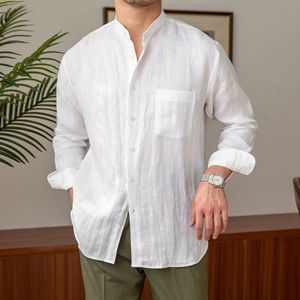 Camicie Estive da <span class=keywords><strong>Uomo</strong></span> Personalizzate in Lino con Colletto alla Coreana, Tinta Unita, Traspiranti e Senza Stiratura, a Maniche Lunghe - Vendita all'Ingrosso - Product Image 3