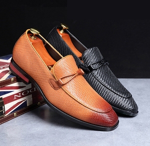 Chaussures Derby <span class=keywords><strong>en</strong></span> <span class=keywords><strong>cuir</strong></span> pour hommes, nouvelle collection, à pampilles tissées, antidérapantes, respirantes, élégantes, grandes tailles, pour le bureau, décontractées ou de cérémonie - Product Image 2
