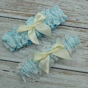 Ensemble de jarretelles de mariage en ruban de satin bleu clair avec nœud en dentelle <span class=keywords><strong>ivoire</strong></span> pour la décoration de la jambe, jarretelles élégantes - Product Image 1