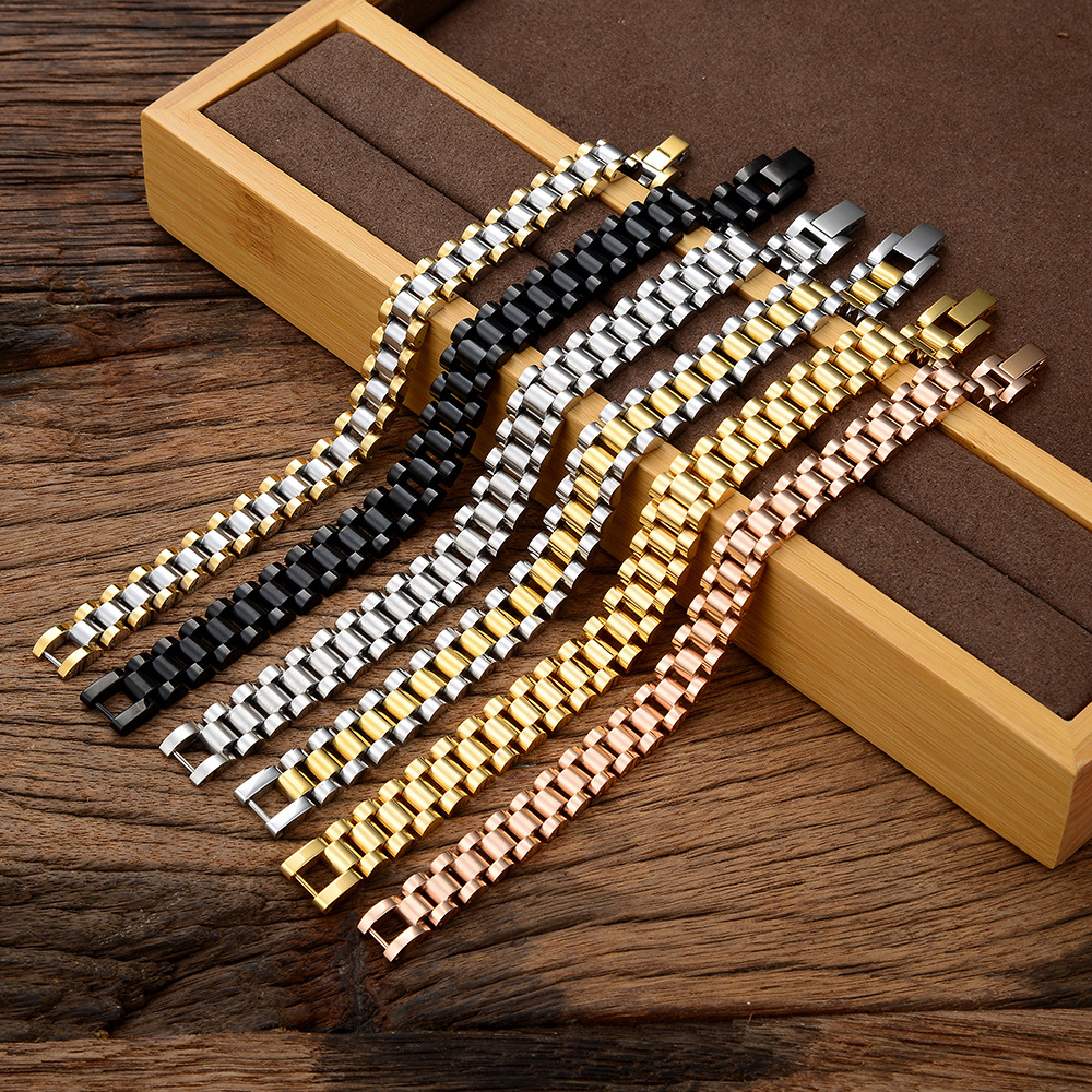 Curved Brand Titanium Couple Fashion 15MM Stainless Steel Men&#39;s Chain strap bracelet