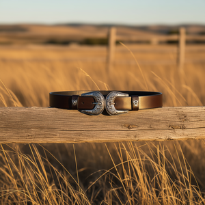 Cinturón Angelina de cuero genuino de 100 cm, estilo occidental en negro y marrón con hebilla plateada para mujeres y hombres - Product Image 2