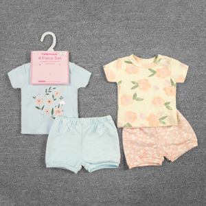 Abbigliamento Estivo per Bambini Tedmimak, Set 4 Pezzi in Cotone Comodo e Casual con Stampa Animalier per Neonati di 6 <span class=keywords><strong>Mesi</strong></span>, Maniche Corte - Product Image 5