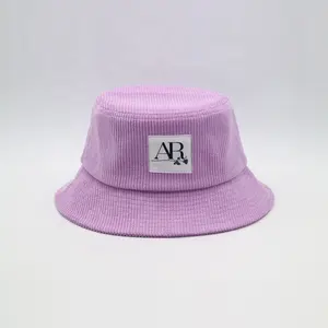 在庫紫コーデュロイバケツ帽子キャップ女性用織りパッチバケツキャップ