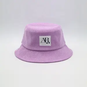 Bucket Hats For Women Stock Purple Corduroy Bucket Hat Cap Wholesale Woven Patch Bucket Cap For Women