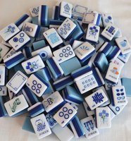 Tuiles de Mahjong Américaines Thème Bleu Premium en Acrylique Multicouche 160 Pièces pour Soirées Jeux à Domicile