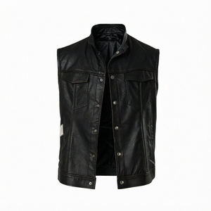 Chaleco de Motocicleta de Cuero Genuino Negro para Invierno, Acolchado, Sin Mangas, con Cierre, Resistente al Viento, para Hombre, Bordado Personalizado - Product Image 5