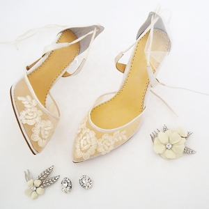 Mode haute qualité en soie élégante garniture <span class=keywords><strong>dentelle</strong></span> <span class=keywords><strong>ivoire</strong></span> femmes chaussures de <span class=keywords><strong>mariage</strong></span> - Product Image 1