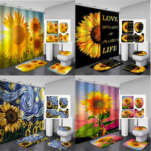 Juego <span class=keywords><strong>de</strong></span> cortinas <span class=keywords><strong>de</strong></span> ducha <span class=keywords><strong>de</strong></span> girasol <span class=keywords><strong>de</strong></span> mariposa con citas <span class=keywords><strong>de</strong></span> flores amarillas brillantes con alfombras antideslizantes cubierta <span class=keywords><strong>de</strong></span> tapa <span class=keywords><strong>de</strong></span> inodoro - Product Image 1