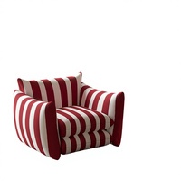 Fauteuil simple design en tissu rayé rouge et blanc, style américain, pour chambre d'étude, petit appartement, séjour décontracté ou maison d'hôtes