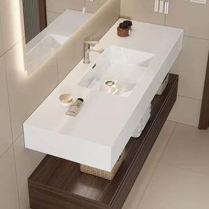 Meuble de salle de bain intelligent avec miroir et vasque en céramique double couche de style français moderne - Product Image 6