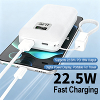 Batterie externe détachable 22,5W 10000mAh avec 3 sorties, affichage numérique, cordon de transport, multi-ports, pour voyage