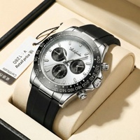 Montre à quartz pour homme Aili Feida 066, cadran argenté, verre minéral, bracelet en silicone, boîtier en acrylique, résistance à l'eau 30M, lumineuse