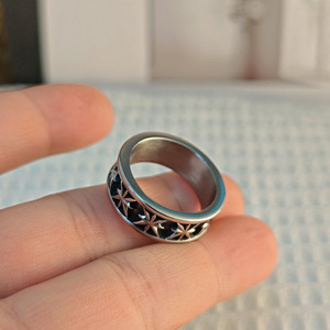 Men's <b>Titanium</b> Steel <b>Ring</b> Star Pattern Silver Color Punk Retro Style Gift Jewelry - Product Image 4