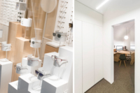 Conception d'intérieur de magasin optique personnalisée à vendre unité de tiroir en bois de magasin de lunettes