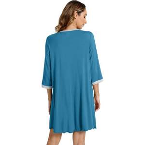 Camisón de Viscosa de Bambú para Mujer al por Mayor, Manga 3/4, Cuello Redondo, Plisado, Camisa de Dormir Suave, Tallas S a XXL - Product Image 4