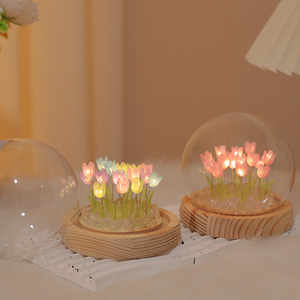 New DIY Chất Liệu Gói Thủ Công Tulip Đèn Bàn, Tùy chỉnh-Thực Hiện Glass Bìa Đồ Trang Sức Vĩnh Cửu Hộp Hoa Tulip <span class=keywords><strong>Glow</strong></span> Ánh Sáng Ban Đêm - Product Image 3