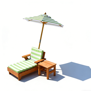 Sunny Sprout Kids' <b>Outdoor</b> <b>Lounger</b> with Matching Striped Umbrella children's Patio Chaise Lounge single <b>chair</b> and side table - Product Image 1